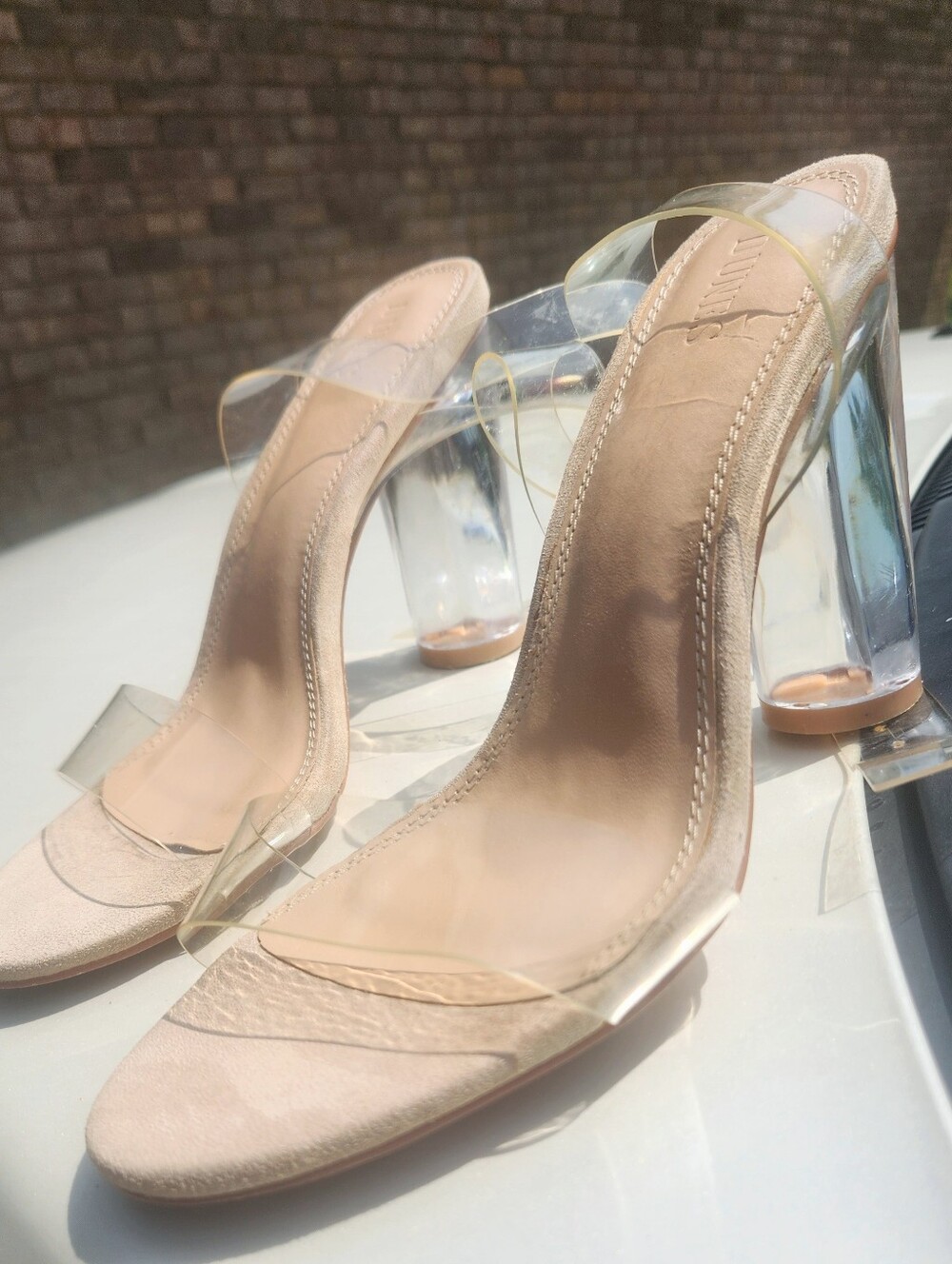 Nude Clear Strap Block Heels